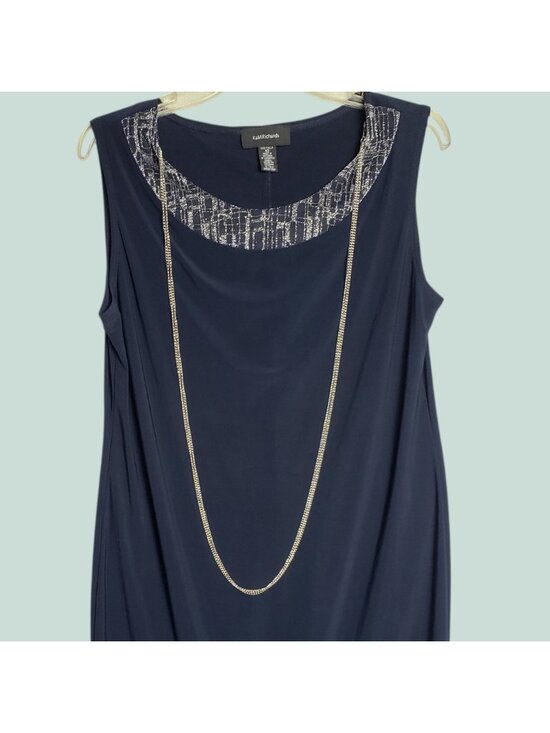R&M Richards Sleeveless Dress W Metallic Embelishment Neckline Navy Blue Size 10 - Picture 11 of 13